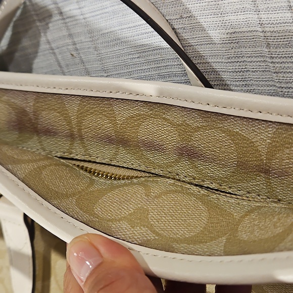 COACH F58294 Zip Top Tote In Signature Canvas Logo Khaki Chalk - Picture 8 of 12